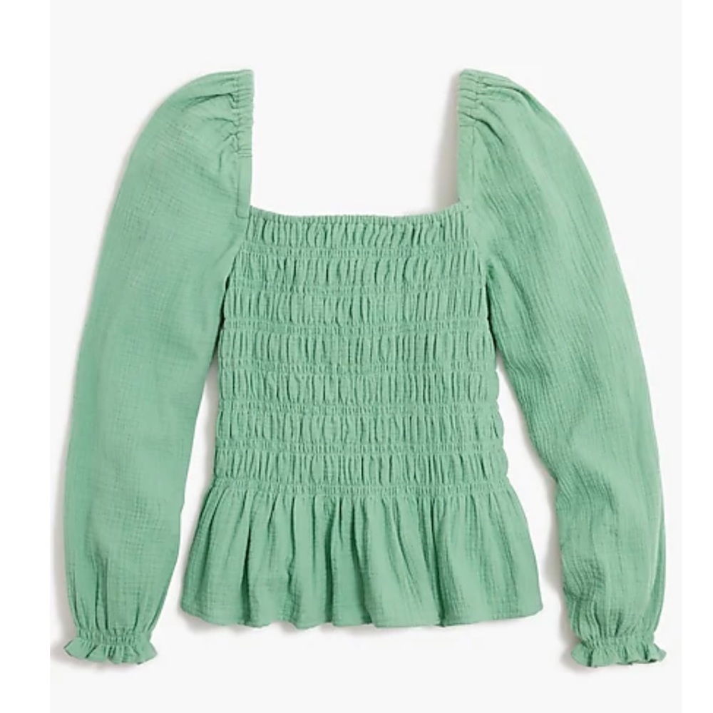 Long-sleeve gauze smocked top